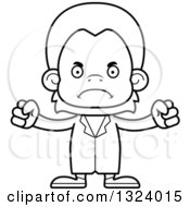 Lineart Clipart Of A Cartoon Black And White Mad Orangutan Monkey Doctor Royalty Free Outline Vector Illustration