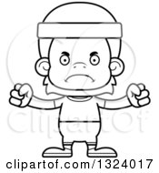 Lineart Clipart Of A Cartoon Black And White Mad Fitness Orangutan Monkey Royalty Free Outline Vector Illustration