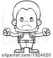 Lineart Clipart Of A Cartoon Black And White Mad Orangutan Monkey Hiker Royalty Free Outline Vector Illustration