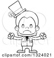 Lineart Clipart Of A Cartoon Black And White Mad St Patricks Day Orangutan Monkey Royalty Free Outline Vector Illustration