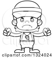 Lineart Clipart Of A Cartoon Black And White Mad Orangutan Monkey Lifeguard Royalty Free Outline Vector Illustration