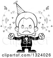 Lineart Clipart Of A Cartoon Black And White Mad Orangutan Party Monkey Royalty Free Outline Vector Illustration