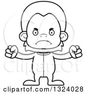 Lineart Clipart Of A Cartoon Black And White Mad Orangutan Monkey In Pjs Royalty Free Outline Vector Illustration