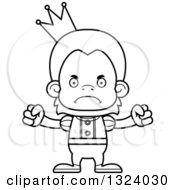 Lineart Clipart Of A Cartoon Black And White Mad Orangutan Monkey Prince Royalty Free Outline Vector Illustration