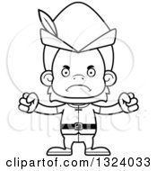 Lineart Clipart Of A Cartoon Black And White Mad Robin Hood Orangutan Monkey Royalty Free Outline Vector Illustration