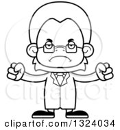 Lineart Clipart Of A Cartoon Black And White Mad Orangutan Monkey Scientist Royalty Free Outline Vector Illustration