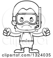 Lineart Clipart Of A Cartoon Black And White Mad Orangutan Monkey In Snorkel Gear Royalty Free Outline Vector Illustration