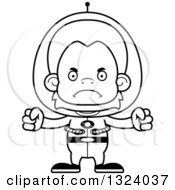 Lineart Clipart Of A Cartoon Black And White Mad Futuristic Space Orangutan Monkey Royalty Free Outline Vector Illustration