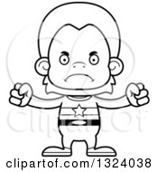 Lineart Clipart Of A Cartoon Black And White Mad Orangutan Monkey Super Hero Royalty Free Outline Vector Illustration
