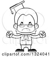 Lineart Clipart Of A Cartoon Black And White Mad Orangutan Monkey Professor Royalty Free Outline Vector Illustration