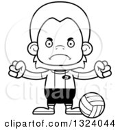 Poster, Art Print Of Cartoon Black And White Mad Orangutan Monkey Volleyball Player
