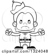 Lineart Clipart Of A Cartoon Black And White Mad Christmas Elf Orangutan Monkey Royalty Free Outline Vector Illustration