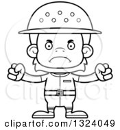 Lineart Clipart Of A Cartoon Black And White Mad Orangutan Monkey Zookeeper Royalty Free Outline Vector Illustration