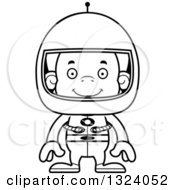 Lineart Clipart Of A Cartoon Black And White Happy Orangutan Monkey Astronaut Royalty Free Outline Vector Illustration