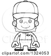 Lineart Clipart Of A Cartoon Black And White Happy Orangutan Monkey Baseball Player Royalty Free Outline Vector Illustration