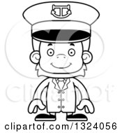 Lineart Clipart Of A Cartoon Black And White Happy Orangutan Monkey Captain Royalty Free Outline Vector Illustration