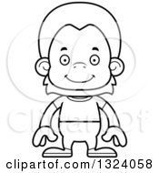Lineart Clipart Of A Cartoon Black And White Happy Casual Orangutan Monkey Royalty Free Outline Vector Illustration