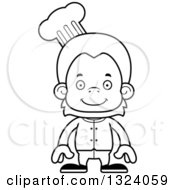 Lineart Clipart Of A Cartoon Black And White Happy Orangutan Monkey Chef Royalty Free Outline Vector Illustration