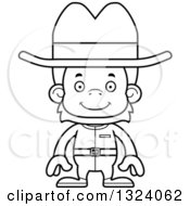 Lineart Clipart Of A Cartoon Black And White Happy Cowboy Orangutan Monkey Royalty Free Outline Vector Illustration