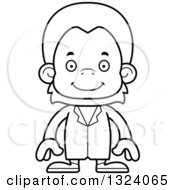Lineart Clipart Of A Cartoon Black And White Happy Orangutan Monkey Doctor Royalty Free Outline Vector Illustration