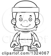 Lineart Clipart Of A Cartoon Black And White Happy Fitness Orangutan Monkey Royalty Free Outline Vector Illustration