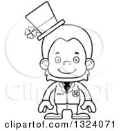 Lineart Clipart Of A Cartoon Black And White Happy St Patricks Day Orangutan Monkey Royalty Free Outline Vector Illustration