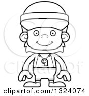 Lineart Clipart Of A Cartoon Black And White Happy Orangutan Monkey Lifeguard Royalty Free Outline Vector Illustration