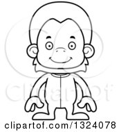 Lineart Clipart Of A Cartoon Black And White Happy Orangutan Monkey In Pjs Royalty Free Outline Vector Illustration