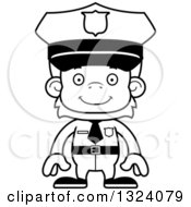 Lineart Clipart Of A Cartoon Black And White Happy Orangutan Monkey Police Officer Royalty Free Outline Vector Illustration