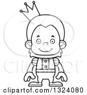 Lineart Clipart Of A Cartoon Black And White Happy Orangutan Monkey Prince Royalty Free Outline Vector Illustration