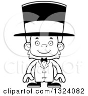 Lineart Clipart Of A Cartoon Black And White Happy Orangutan Monkey Circus Ringmaster Royalty Free Outline Vector Illustration