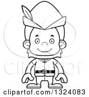 Lineart Clipart Of A Cartoon Black And White Happy Robin Hood Orangutan Monkey Royalty Free Outline Vector Illustration