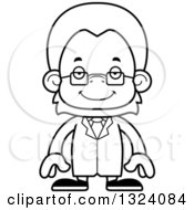 Lineart Clipart Of A Cartoon Black And White Happy Orangutan Monkey Scientist Royalty Free Outline Vector Illustration
