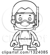 Lineart Clipart Of A Cartoon Black And White Happy Orangutan Monkey In Snorkel Gear Royalty Free Outline Vector Illustration