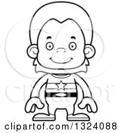Lineart Clipart Of A Cartoon Black And White Happy Orangutan Monkey Super Hero Royalty Free Outline Vector Illustration