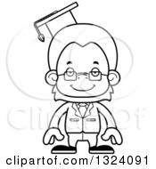Lineart Clipart Of A Cartoon Black And White Happy Orangutan Monkey Professor Royalty Free Outline Vector Illustration
