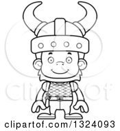 Lineart Clipart Of A Cartoon Black And White Happy Orangutan Monkey Viking Royalty Free Outline Vector Illustration