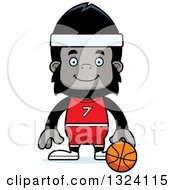 Poster, Art Print Of Cartoon Happy Gorilla Basketball Player