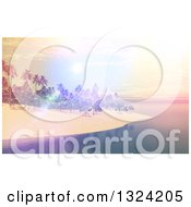 Poster, Art Print Of 3d Tropical Island With A Pastel And Bright Sunset