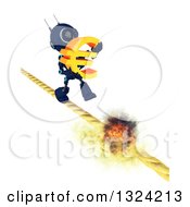 Poster, Art Print Of 3d Blue Android Robot Carrying A Euro Symbol On A Burning Tight Rope