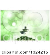 Clipart Of A 3d Tree On A Hill Over Green Flares Royalty Free Illustration