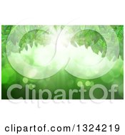 Clipart Of A Background Of Leaves Bright Light And Flares On Green Royalty Free Illustration by KJ Pargeter