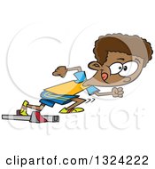 Cartoon Black Track And Field Boy Taking Off In A Sprint