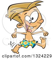 Poster, Art Print Of Cartoon Excited Dirty Blond White Boy Jumping And Ready To Go To The Beach
