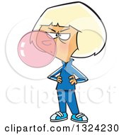Cartoon Obnoxious Blond White Girl Blowing Bubble Gum