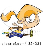 Clipart Of A Cartoon Happy Blond White Girl Long Jumping Royalty Free Vector Illustration
