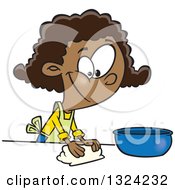 Cartoon Happy Black Girl Kneading Dough And Baking