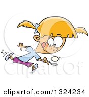 Poster, Art Print Of Cartoon Blond White Girl Running In An Egg Race