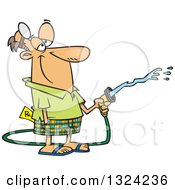 Cartoon Happy Retired White Male Doctor Using A Hose