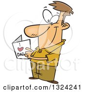 Clipart Of A Cartoon Happy White Dad Reading A Fathers Day Card Royalty Free Vector Illustration